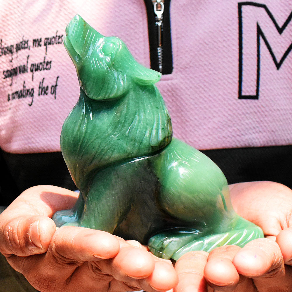 Amazing 4550.00 Cts Genuine Green Aventurine Hand Carved Wolf Gemstone Crystal Carving