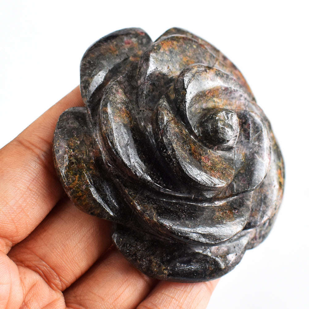 gemsmore:606.00 Cts  Genuine  Natural  Rhodonite  Hand Carved  Rose  Gemstone  Carving