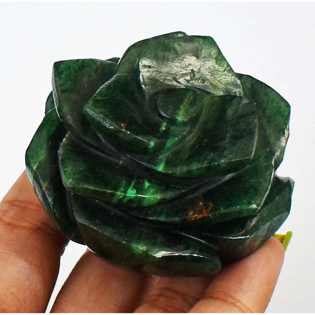 gemsmore:615.00 Cts Exclusive Green Jade Hand Carved Genuine Carving Rose