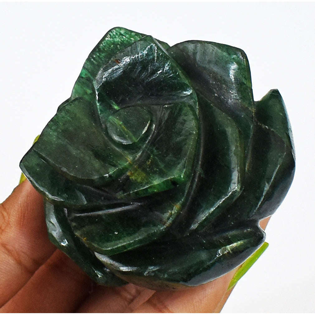 gemsmore:615.00 Cts Exclusive Green Jade Hand Carved Genuine Carving Rose