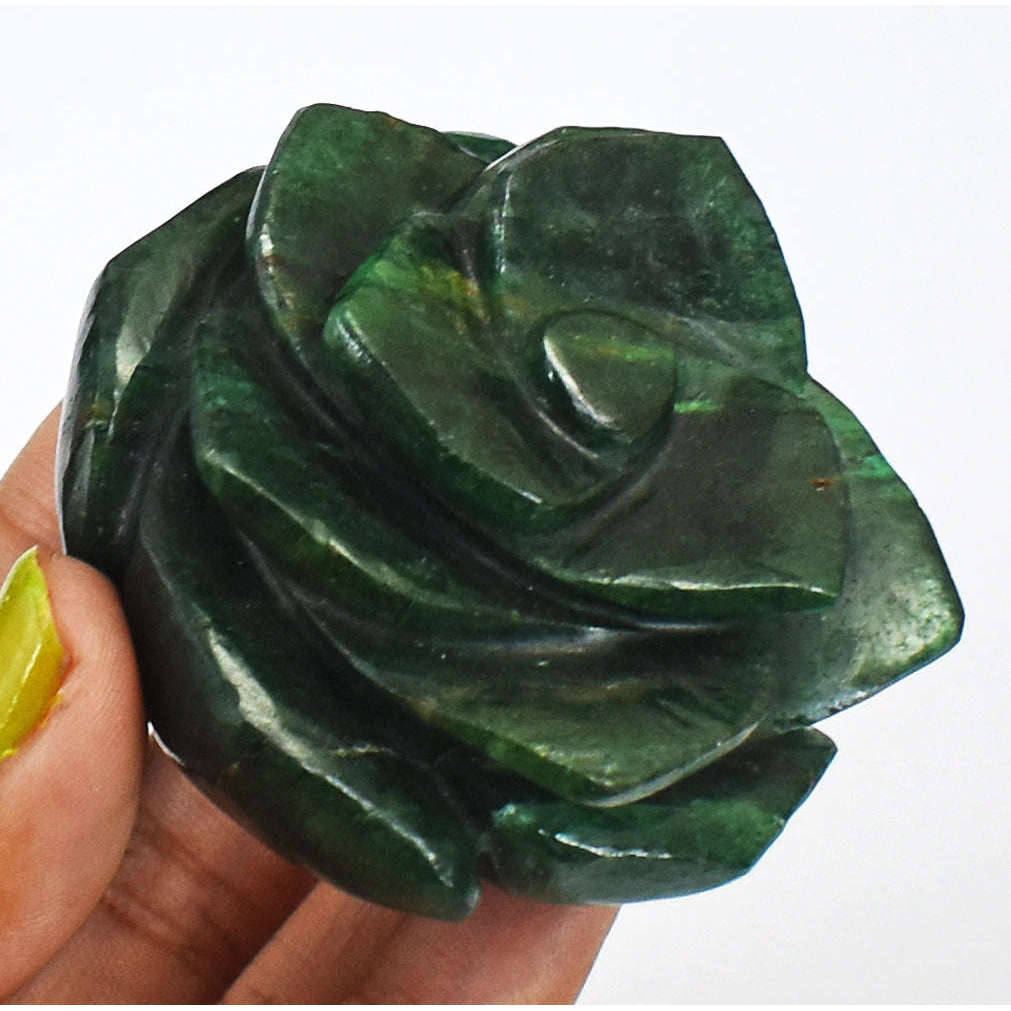 gemsmore:615.00 Cts Exclusive Green Jade Hand Carved Genuine Carving Rose