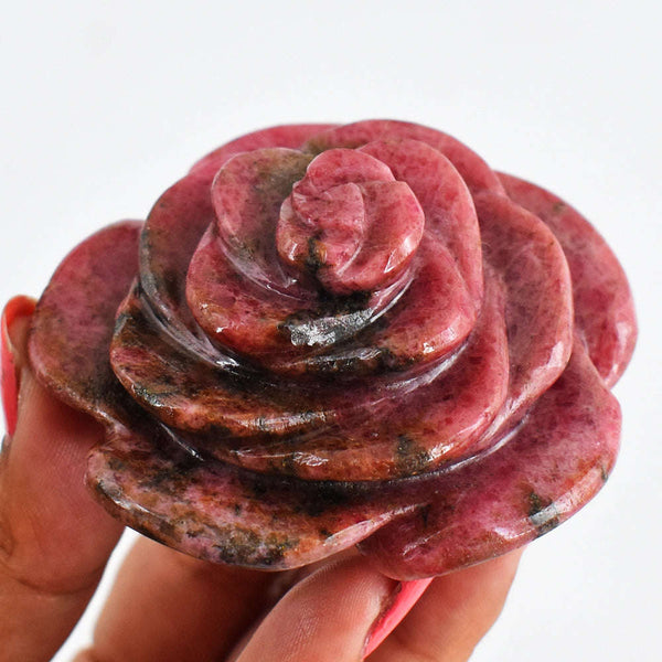 gemsmore:621.00 Cts  Natural  Genuine  Rhodonite  Hand  Carved  Rose   Gemstone  Carving