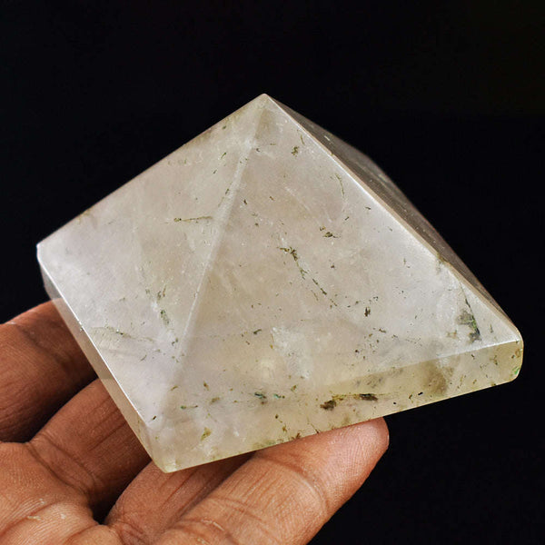 gemsmore:652.00  Carats  Genuine  White  Quartz  Hand  Carved  Natural  Healing Pyramid