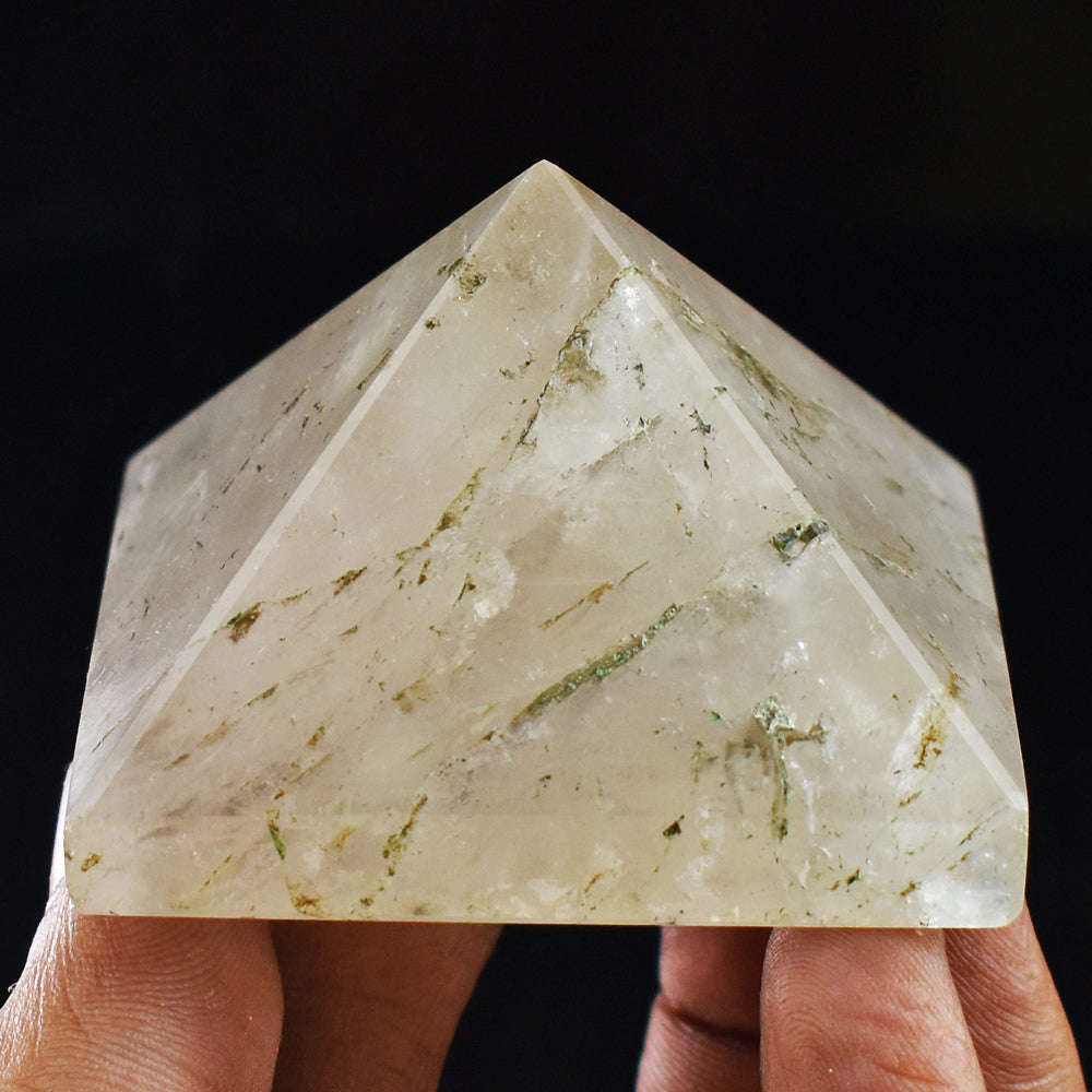 gemsmore:652.00  Carats  Genuine  White  Quartz  Hand  Carved  Natural  Healing Pyramid
