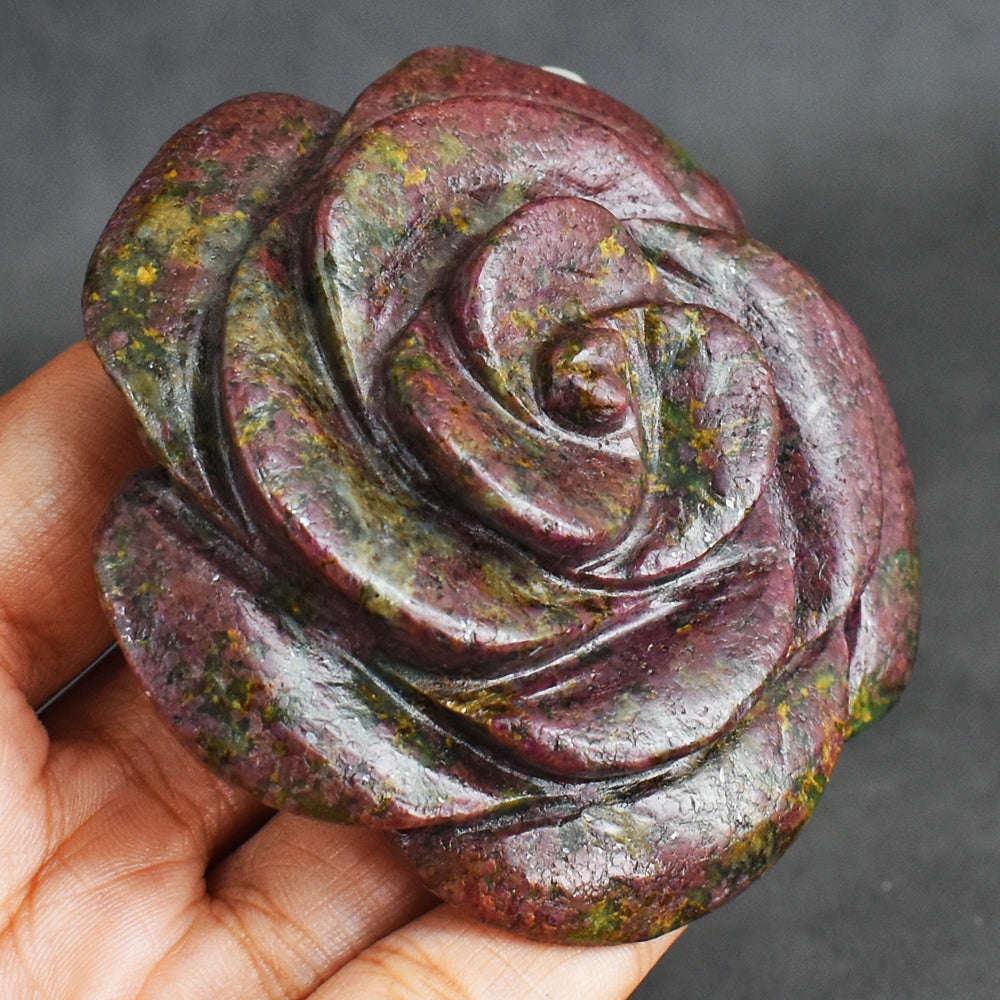 gemsmore:688.00 Cts  Natural  Genuine  Rhodonite  Hand  Carved  Rose   Gemstone  Carving