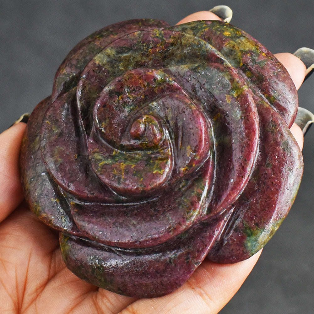 gemsmore:688.00 Cts  Natural  Genuine  Rhodonite  Hand  Carved  Rose   Gemstone  Carving