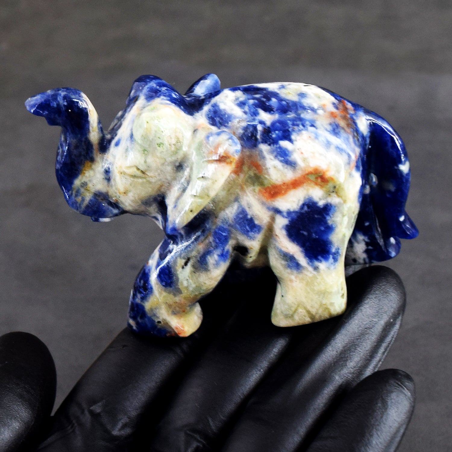 Awesome 604.00 Cts Genuine Sodalite Carved Premium Crystal Elephant