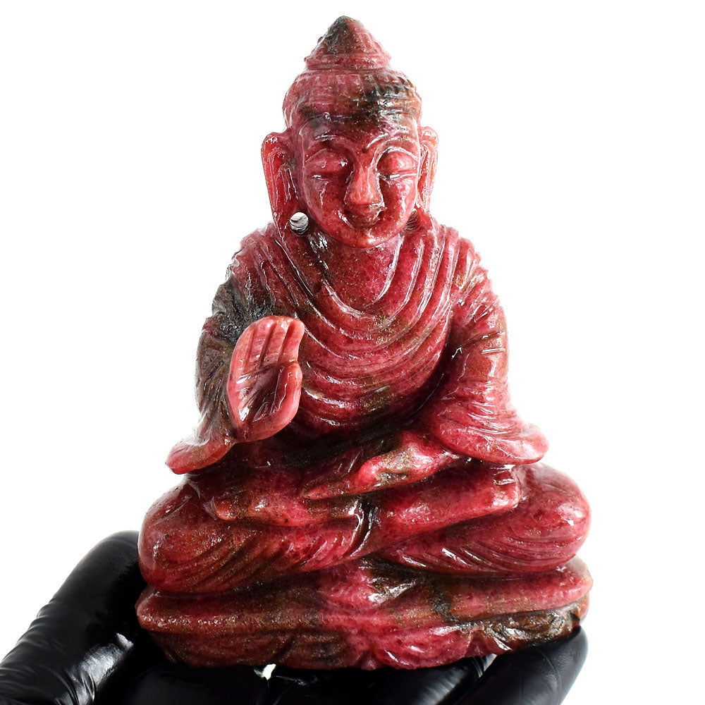 Gorgeous 2343.00 Cts Genuine Pink Rhodonite Hand Carved Crystal Gemstone Buddha Idol Carving