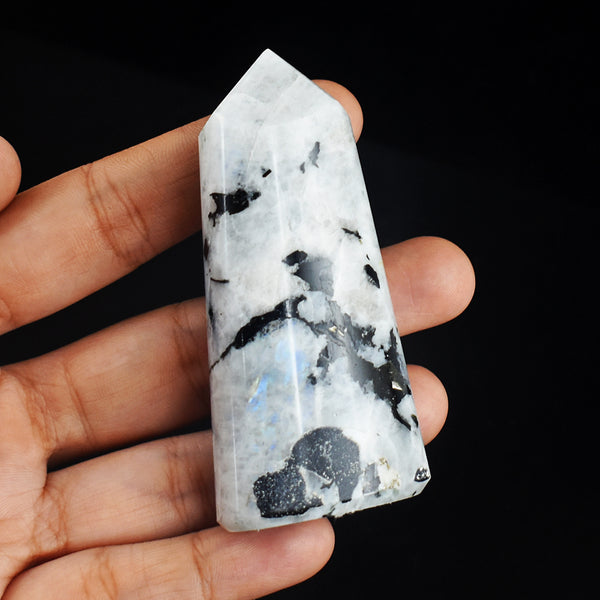 Exclusive 517.00 Carats Genuine Blue  Flash Moonstone  Hand Carved  Healing Crystal  Point Gemstone Carving