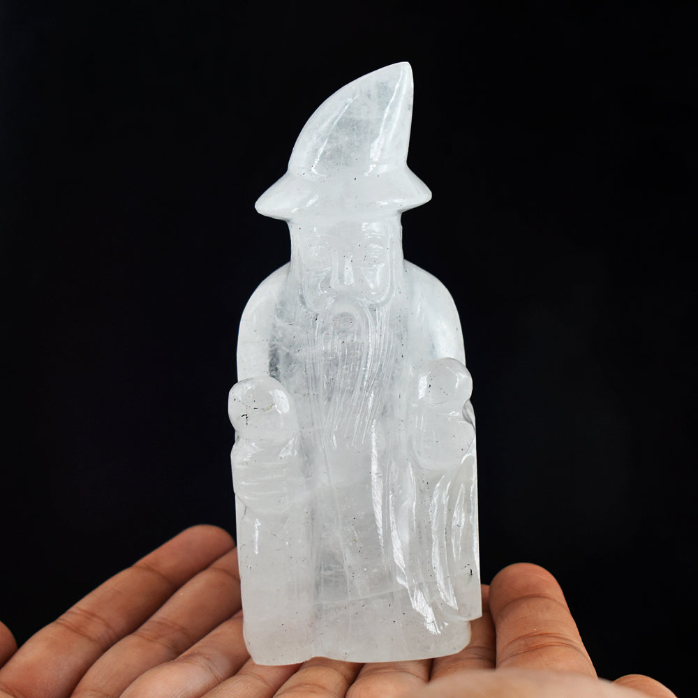 Natural 1700.00 Cts Genuine White Quartz  Hand Carved Crystal Gemstone Wizard Carving