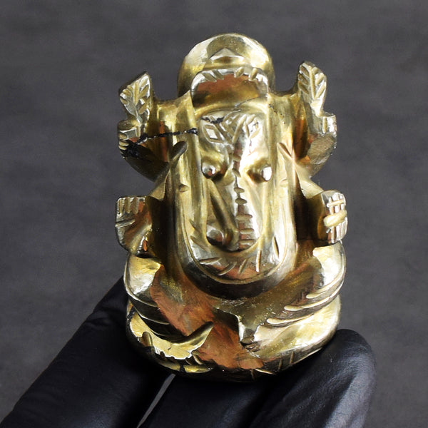 Gorgeous 643.00 Cts Genuine Golden Pyrite Hand Carved Premium Lord Ganesha