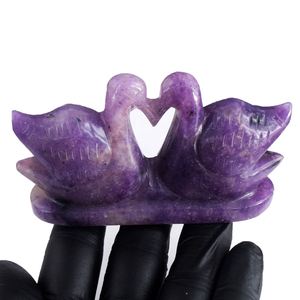 Exclusive 773.00 Cts Genuine Lepidolite Hand Carved Love Premium Swan Pair