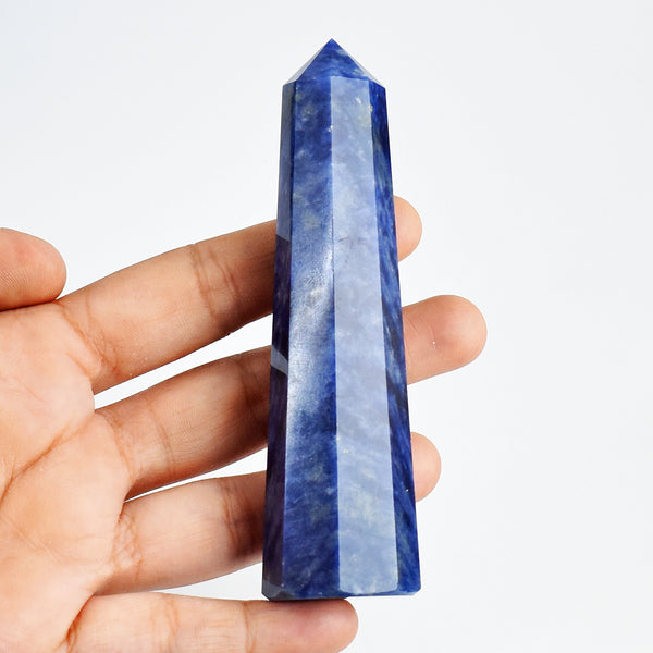 Artisian 573.00 Carats  Genuine  Sodalite  Hand  Carved Crystal Gemstone  Healing  Point Carving