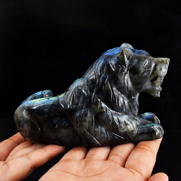 Natural 3214.00 Cts Genuine  Blue Flash Labradorite Hand Carved Crystal Gemstone Lion Carving