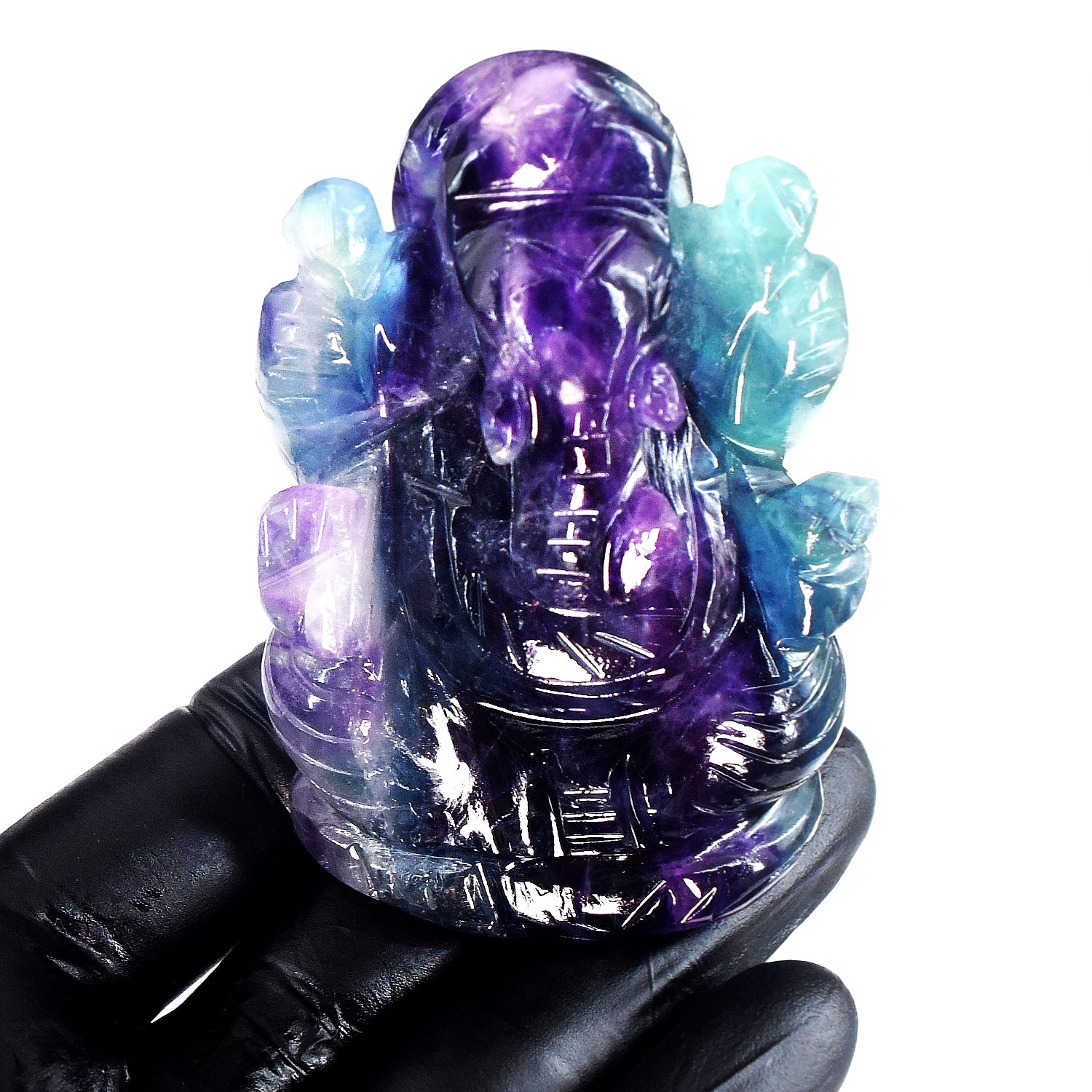 Magnetic 797.00 Cts Genuine Hand Carved Purple Fluorite Premium Crystal Lord Ganesha