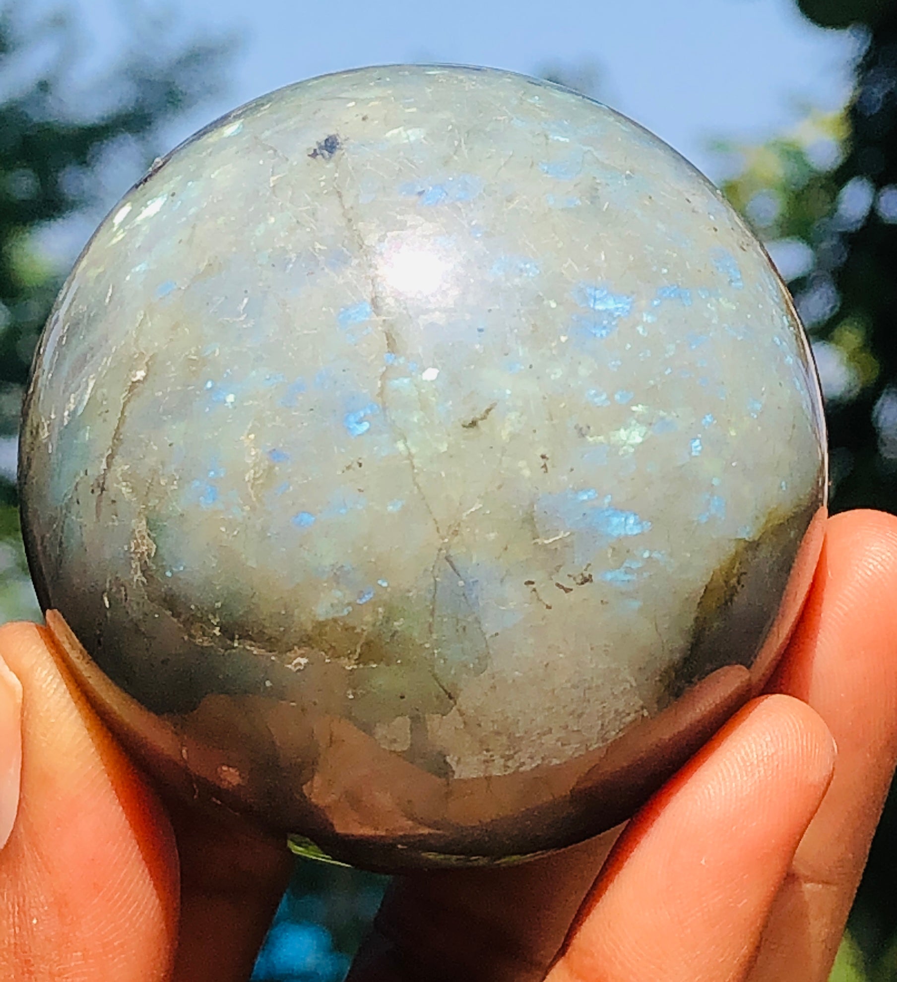 Plesing 1225.00 Cts Genuine Blue Flash Labradorite Healing Ball Premium Sphere Crystal