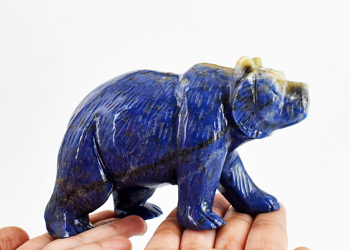 Exclusive 3546.00 Carats  Genuine  Sodalite  Hand  Carved Crystal  Bear Gemstone Carving