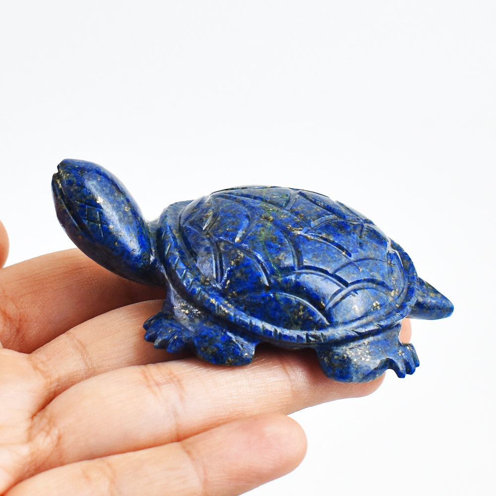 Exclusive 438.00 Cts Genuine Lapis Lazuli  Hand Carved  Crystal Gemstone  Turtle Carving