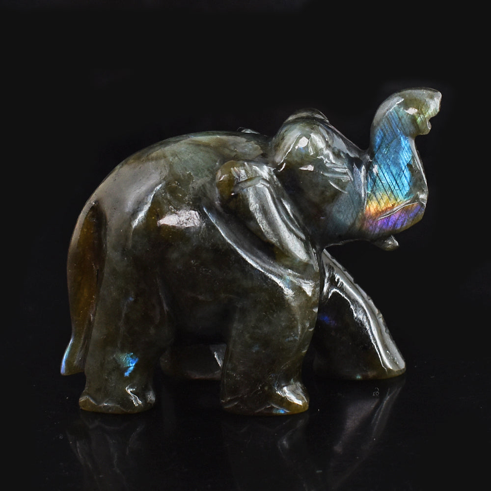 887.00  Cts  Blue & Golden Flash Labradorite Hand Carved Genuine Crystal Gemstone Carving Elephant