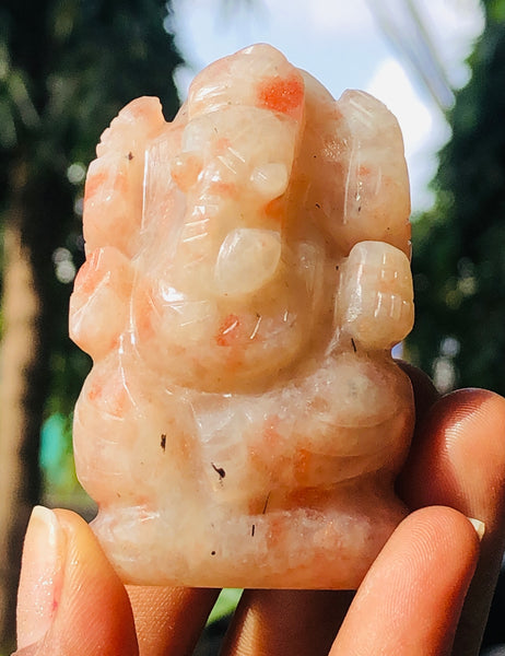 Artisian 524.00 Carats Sunstone Divine Hand Carved Genuine Crystal Gemstone Carving Lord Ganesha