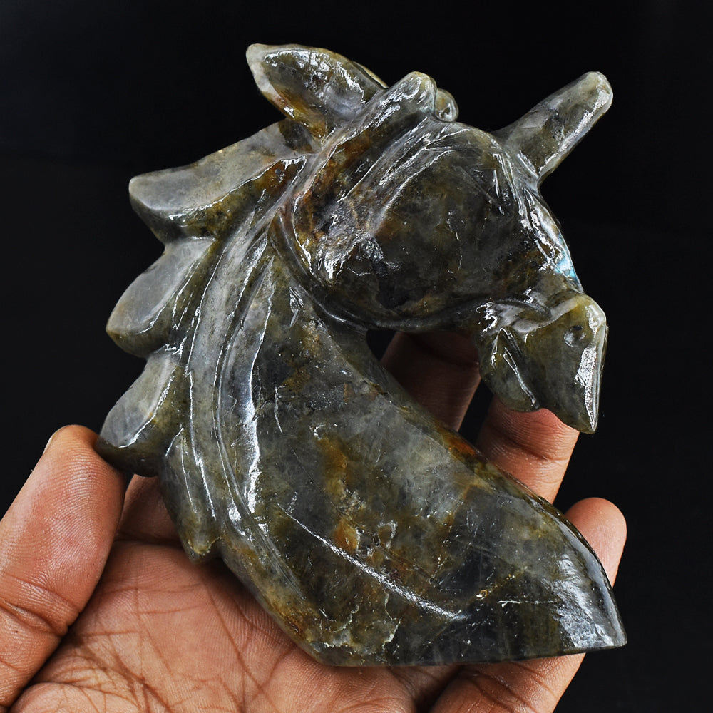 1054.00 Carats  Genuine  Labradorite Hand Carved Crystal  Unicorn Head Gemstone  Carving