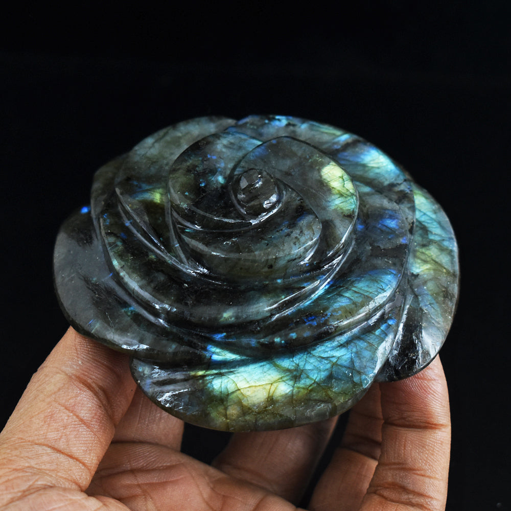 Amazing Flash Labradorite 904.00 Carats  Genuine  Hand Carved  Gemstone  Rose Flower Carving