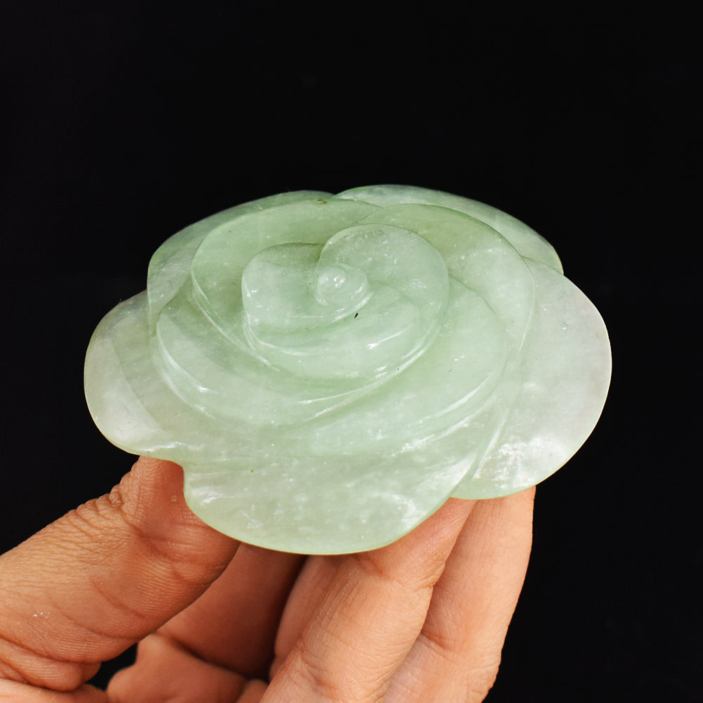 Genuine 438.00 Cts Genuine Green  Aventurine  Hand  Carved  Rose  Flower Gemstone Carving