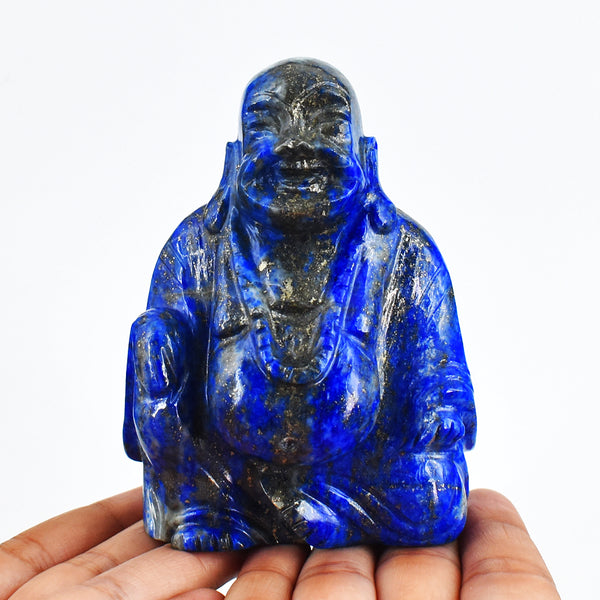 Natural 2638.00 Cts Genuine Lapis Lazuli Hand Carved  Crystal Gemstone Carving Laughing Buddha