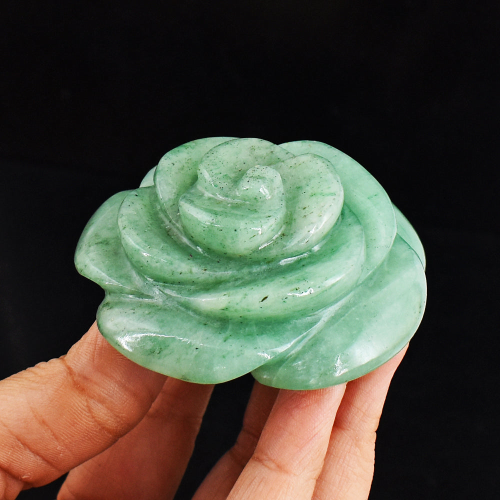 Natural 632.00 Carats Genuine Green Aventurine  Hand Carved  Gemstone Rose Flower  Carving