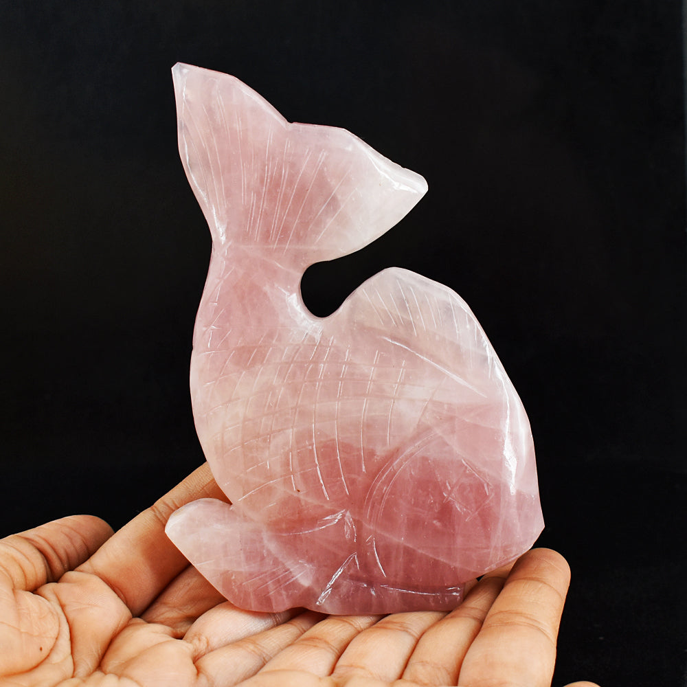 Natural 1511.00 Cts  Genuine Pink Rose Quartz Hand Carved Crystal Gemstone Fish Carving