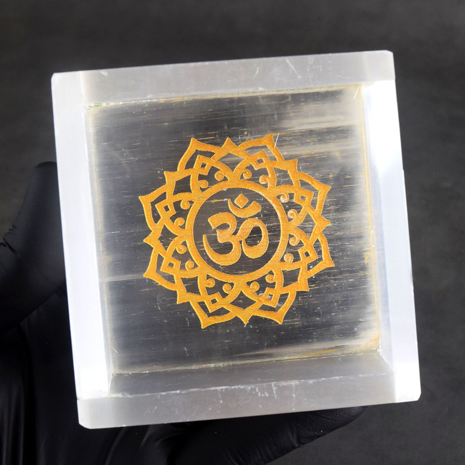 Wonderful 1238.00 Cts 4 Inches Genuine Selenite Healing "OM" Gemstone Crystal Box