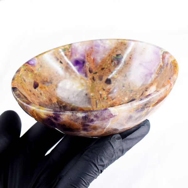 Lovely 830.00 Carats Genuine Chevron Amethyst Hand Carved Crystal Gemstone Carving Big Bowl