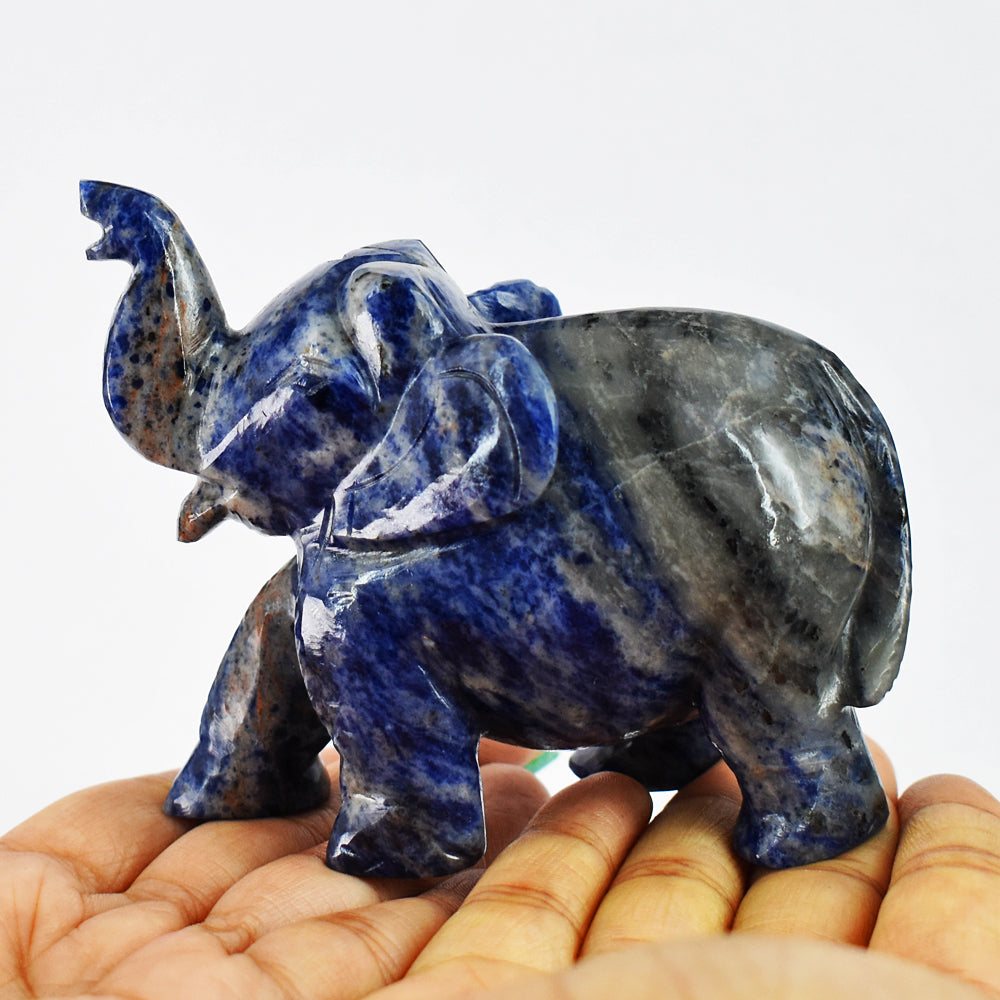 Artisian 1400.00 Cts  Blue Sodalite  Hand Carved Genuine Crystal Gemstone Carving Elephant