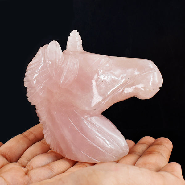 Natural 1468.00 Carats Carats Genuine Pink Rose Quartz  Hand Carved  Unicorn Head Gemstone Carving