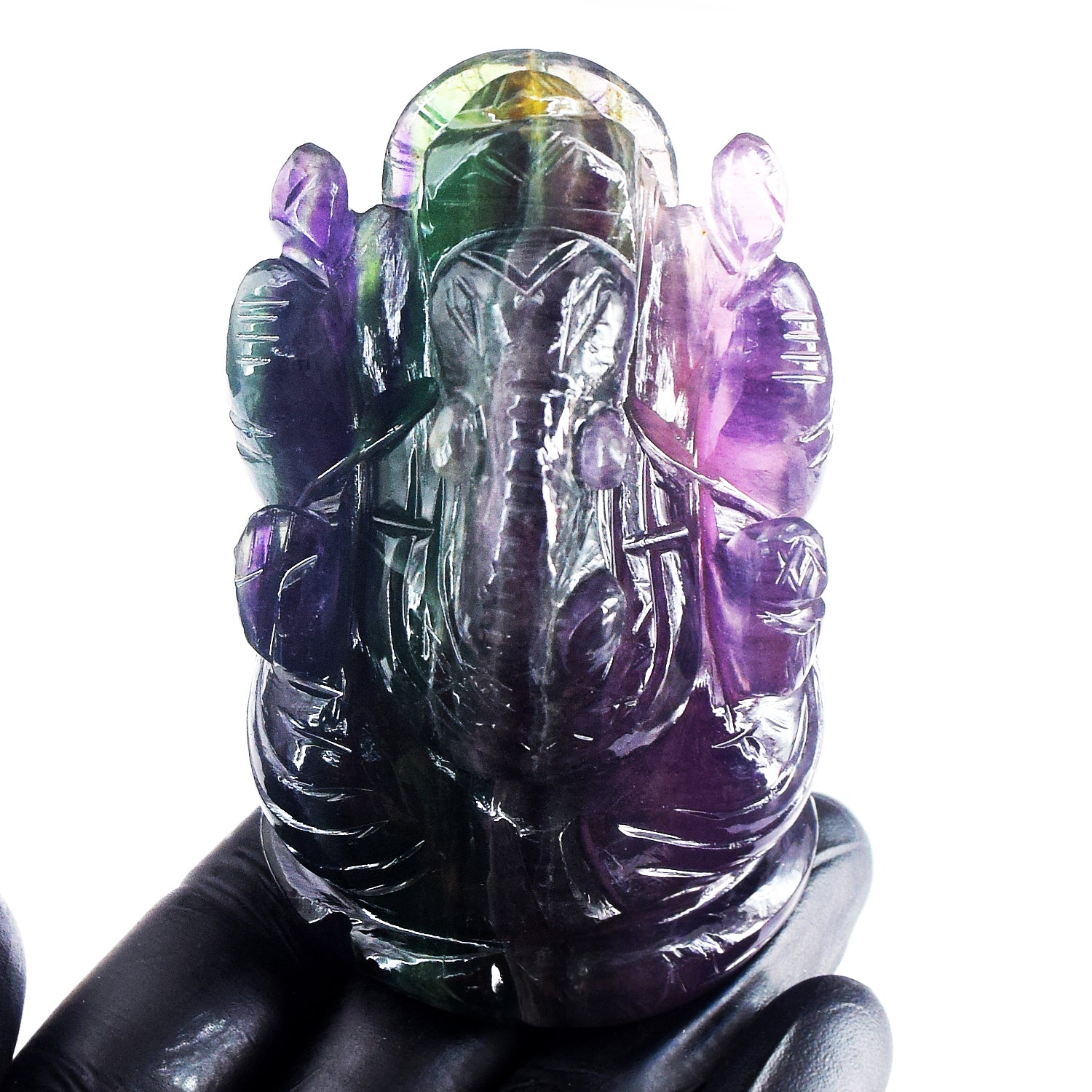 Amazing 1389.00 Cts Genuine Purple Fluorite Hand Carved Lord Ganesha Crystal