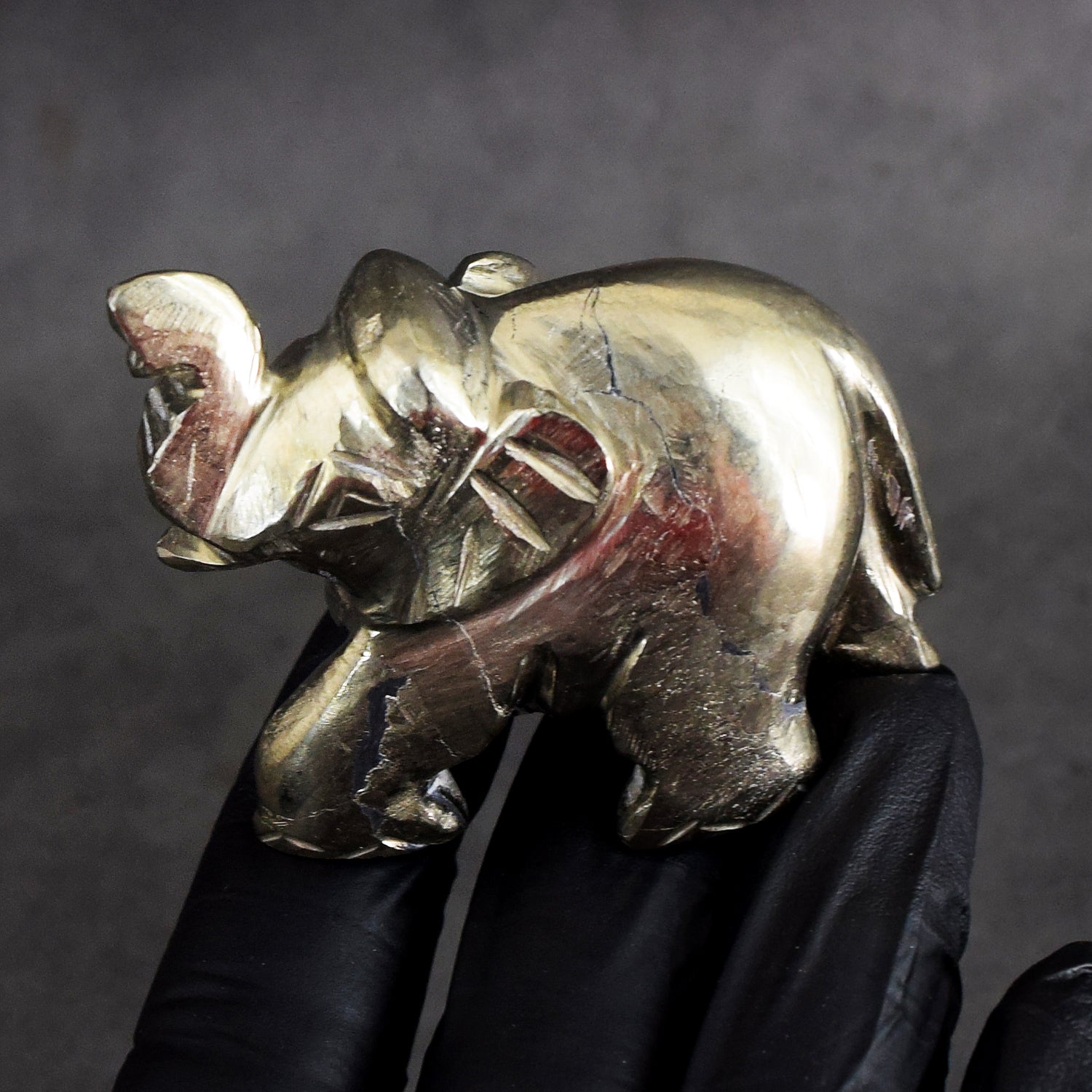 Stunning 634.00 Cts Genuine Pyrite Hand Carved Crystal Premium Elephant Gemstone