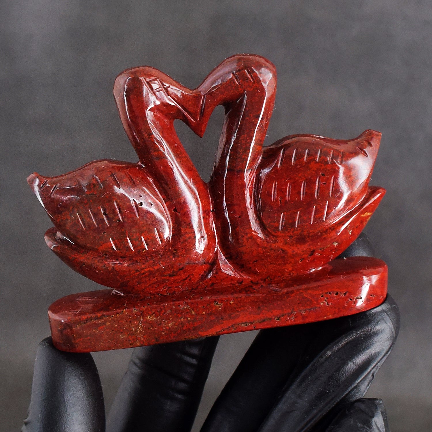 Best Of Best 532.00 Cts Genuine Red Jasper Carved Love Premium Swan Pair