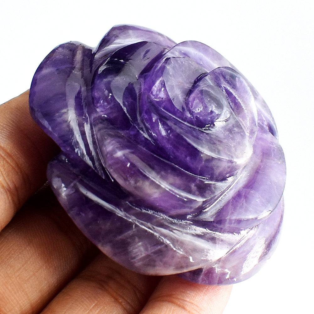 Craftsmen  347.00 Carats Genuine  Amethyst Hand Carved  Crystal Rose Flower Gemstone