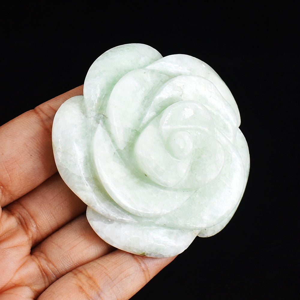 Natural  324.00  Carats   Genuine   Amazonite   Hand   Carved  Crystal Rose  Flower  Carving   Gemstone