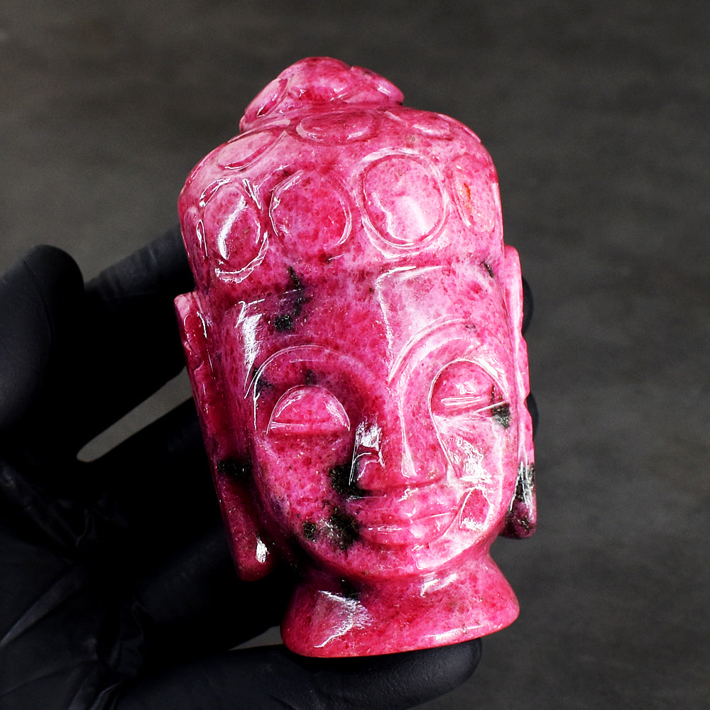Dazzling 1950.00 Cts Genuine Pink Rhodonite Hand Carved Crystal Buddha Head Gemstone Carving