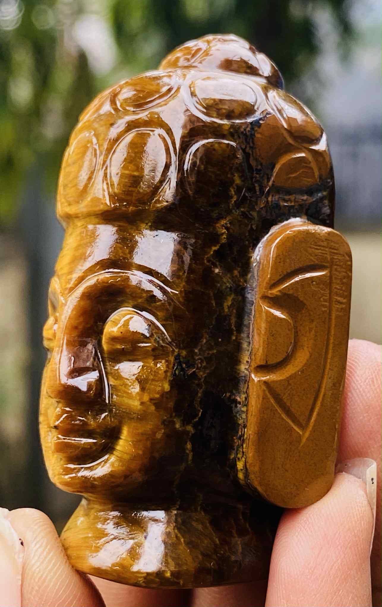 Natural 408.00 Cts Tiger Eye Hand Carved Genuine Crystal Gemstone Carving Buddha Head