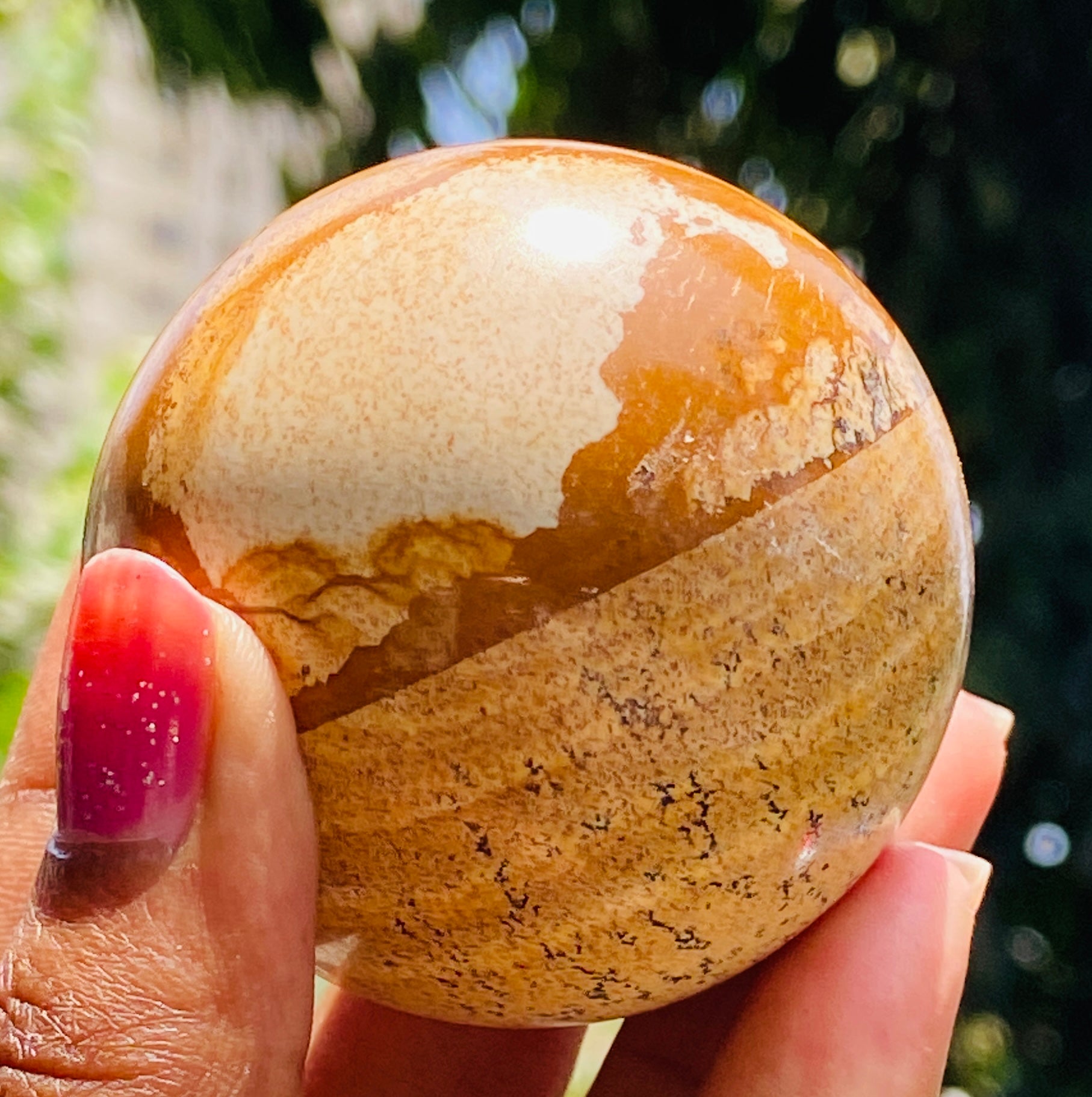 Gorgeous 899.00 Cts Genuine Picture Jasper Hand Carved Crystal Healing Gemstone Sphere