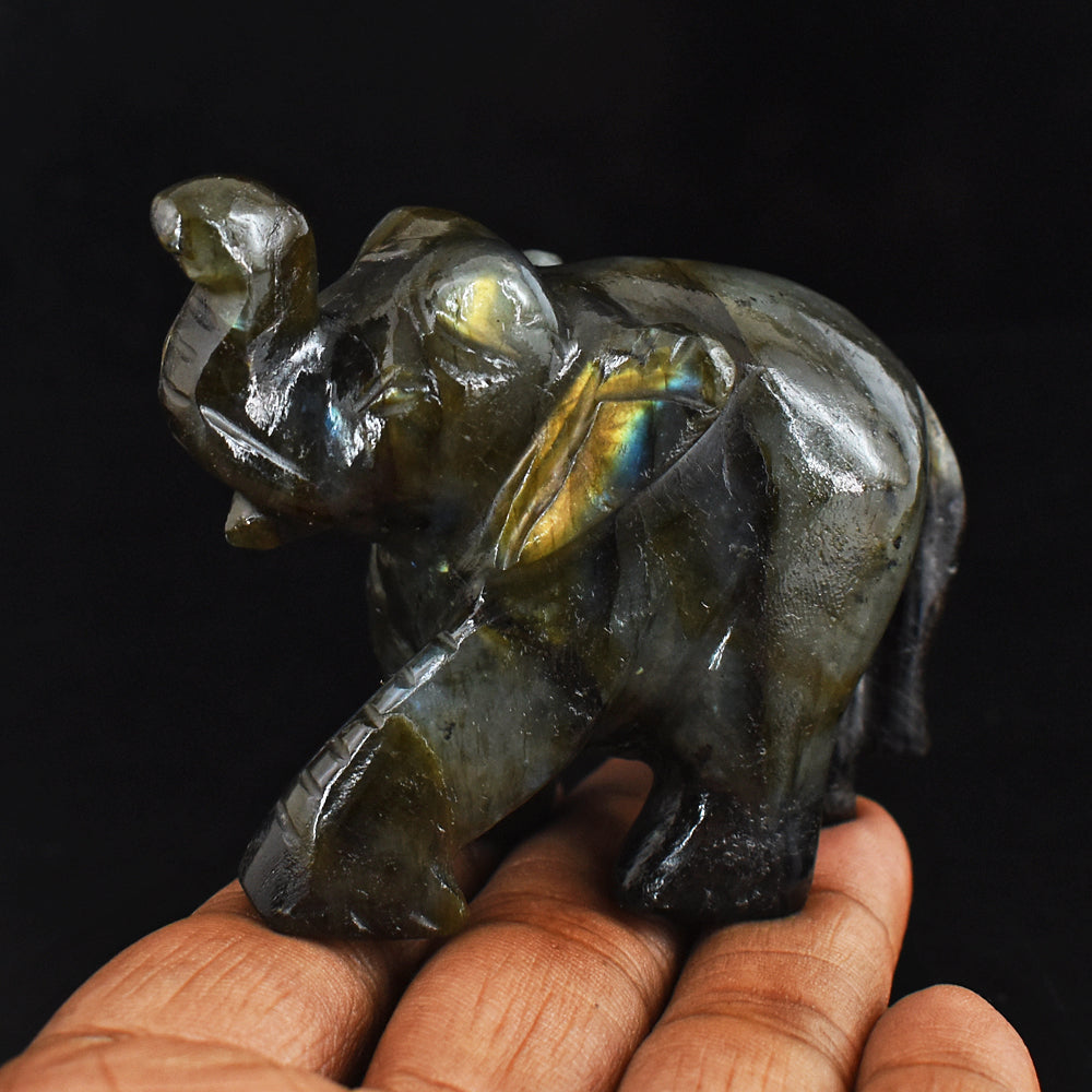 Craftsmen 624.00 Cts Genuine  Labradorite  Hand Carved Crystal Gemstone Carving Elephant