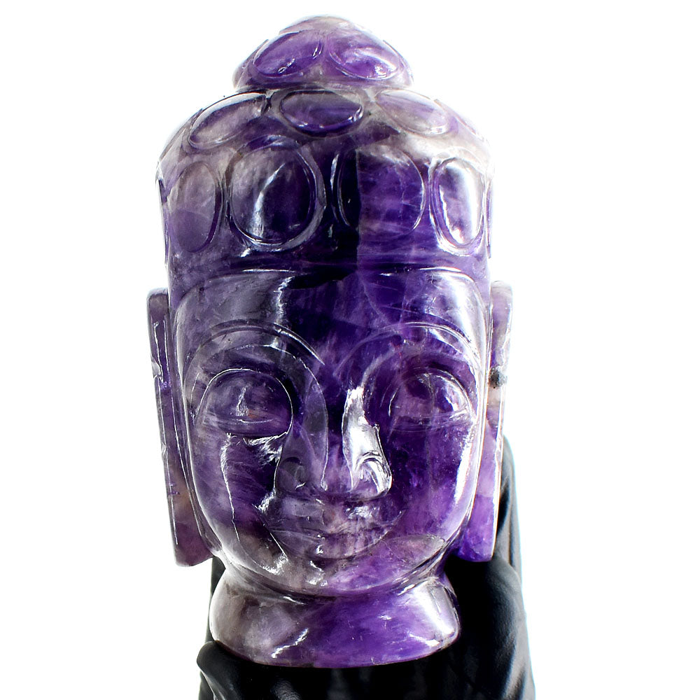 Craftsmen 1757.00 Cts Genuine Amethyst Hand Carved Gemstone Buddha Head Crystal Carving