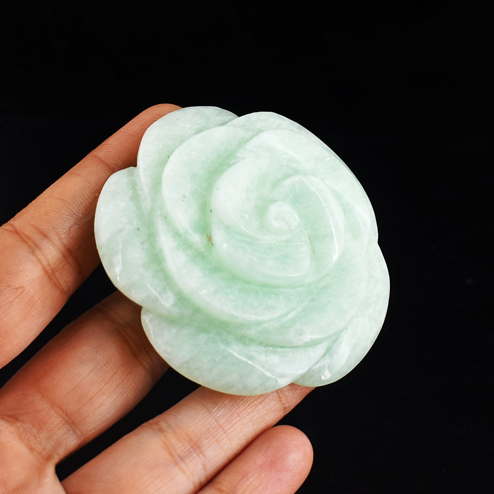 Genuine 439.00  Carats  Natural  Amazonite  Hand  Carved Crystal Rose Flower Gemstone Carving