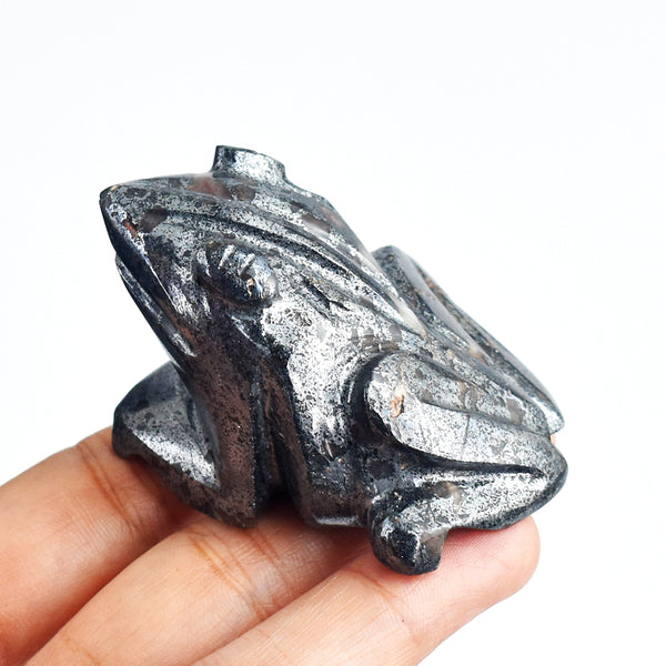 Craftsmen 759.00 Carats  Genuine  Hematite  Hand  Carved  Crystal  Gemstone  Carving  Frog