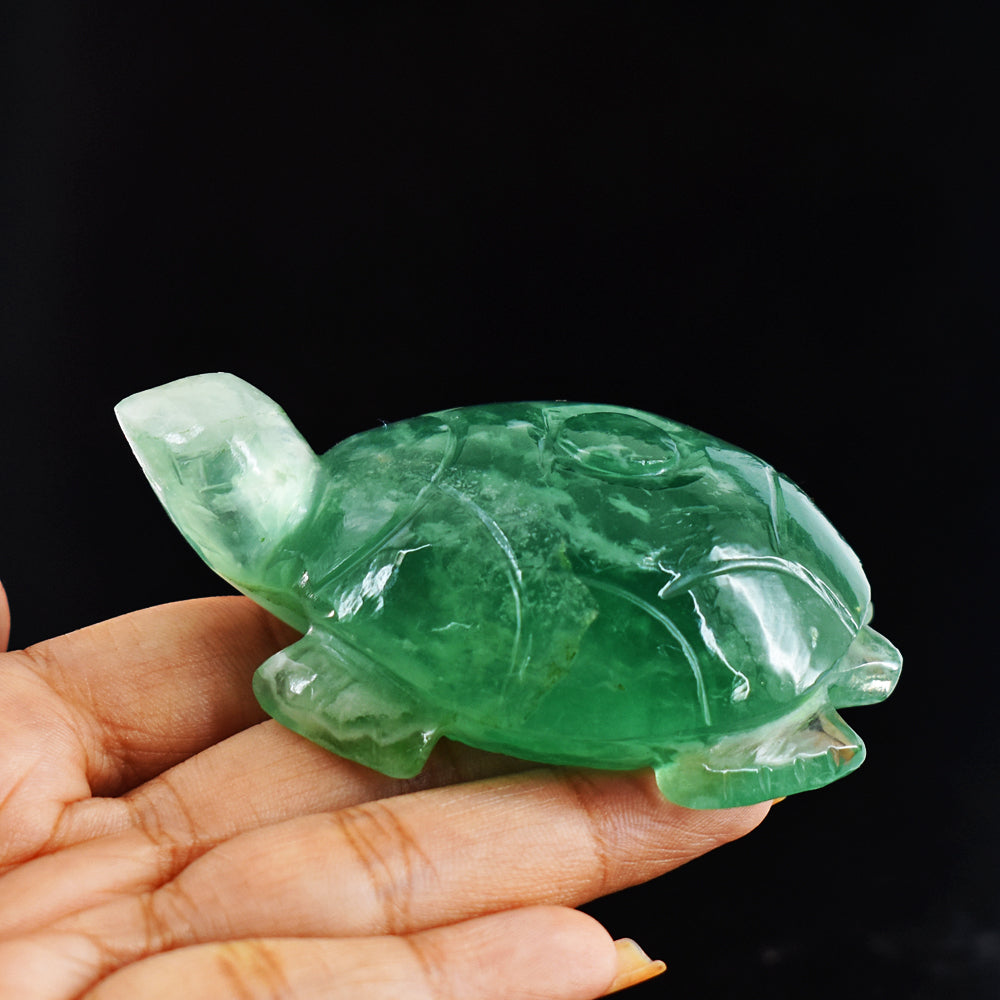 Amazing 606.00 Carats  Genuine Green Fluorite Hand Carved  Crystal  Gemstone Turtle Carving