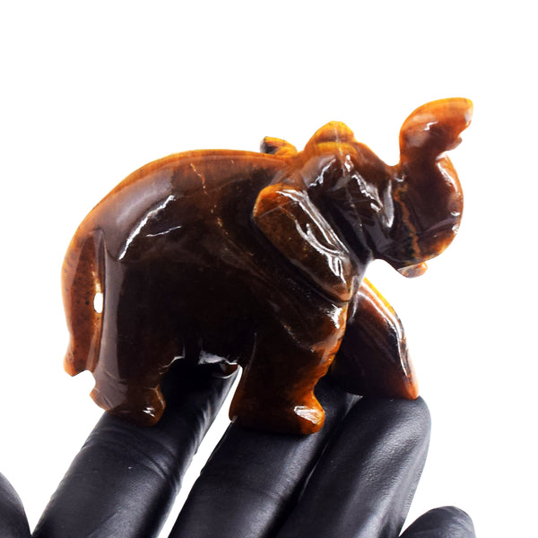 Natural 602.00 Cts Genuine Tiger Eye Crystal Carved Premium Elephant