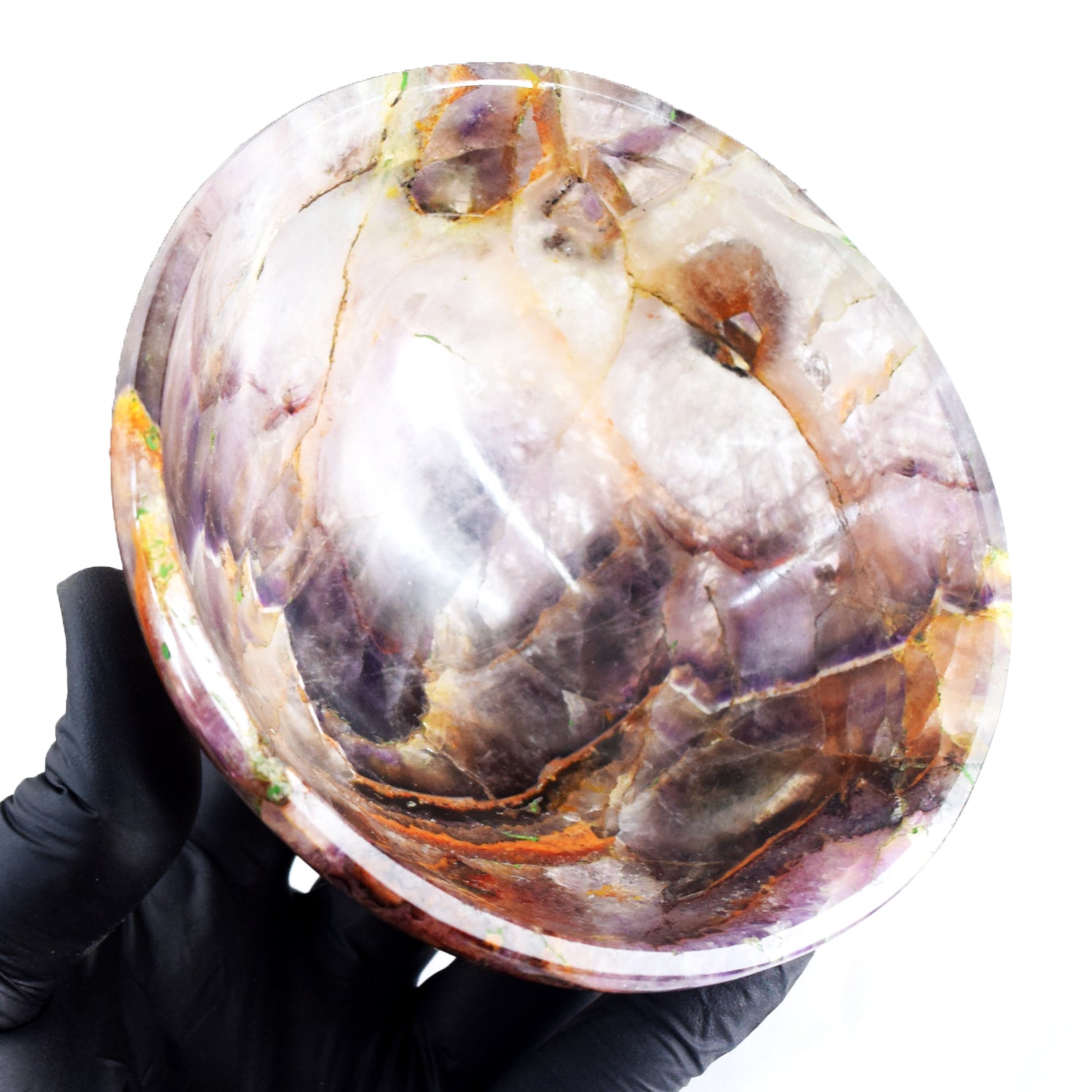 Attractive 1352.00 Carats Genuine Chevron Amethyst Hand Carved Crystal Gemstone Carving Big Bowl
