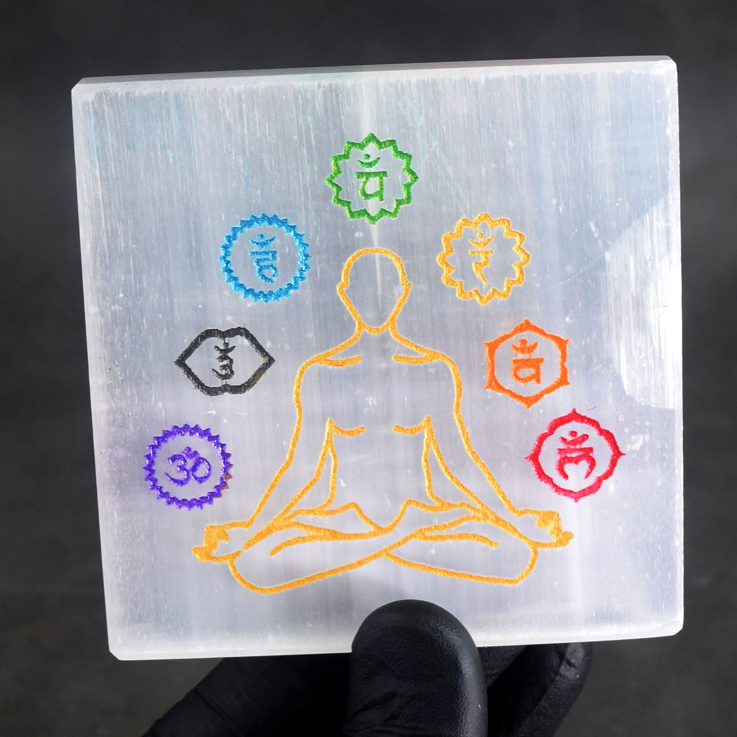 Precious 483.00 Cts Genuine 3 Inches  Selenite Seven Chakra Healing Yoga Crystal Coaster